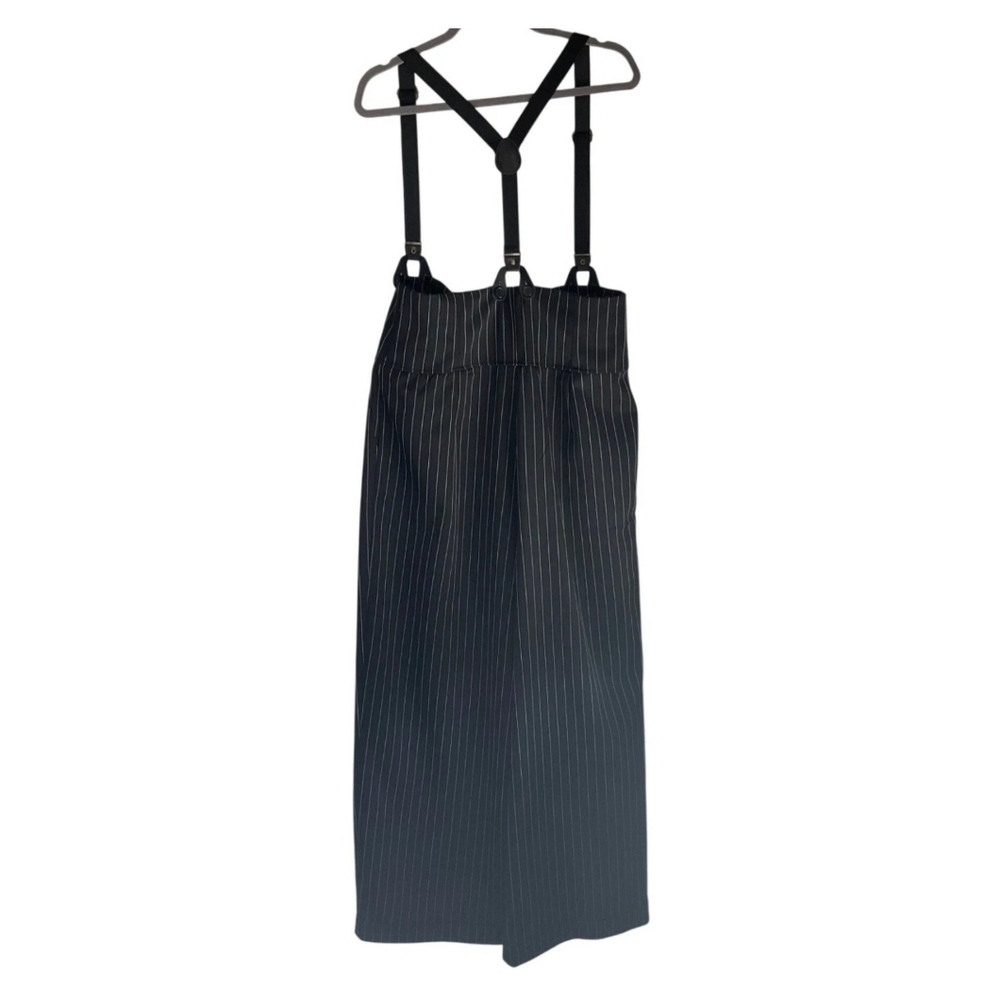 Unique Vintage XL Thelma Black Pinstripe High-Waisted Wide-Leg Pants Suspenders - Picture 4 of 16